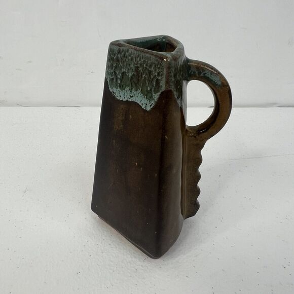 Anna Van Briggle Brown Green Drip Triangle Creamer Signed American Art Pottery - Picture 2 of 10
